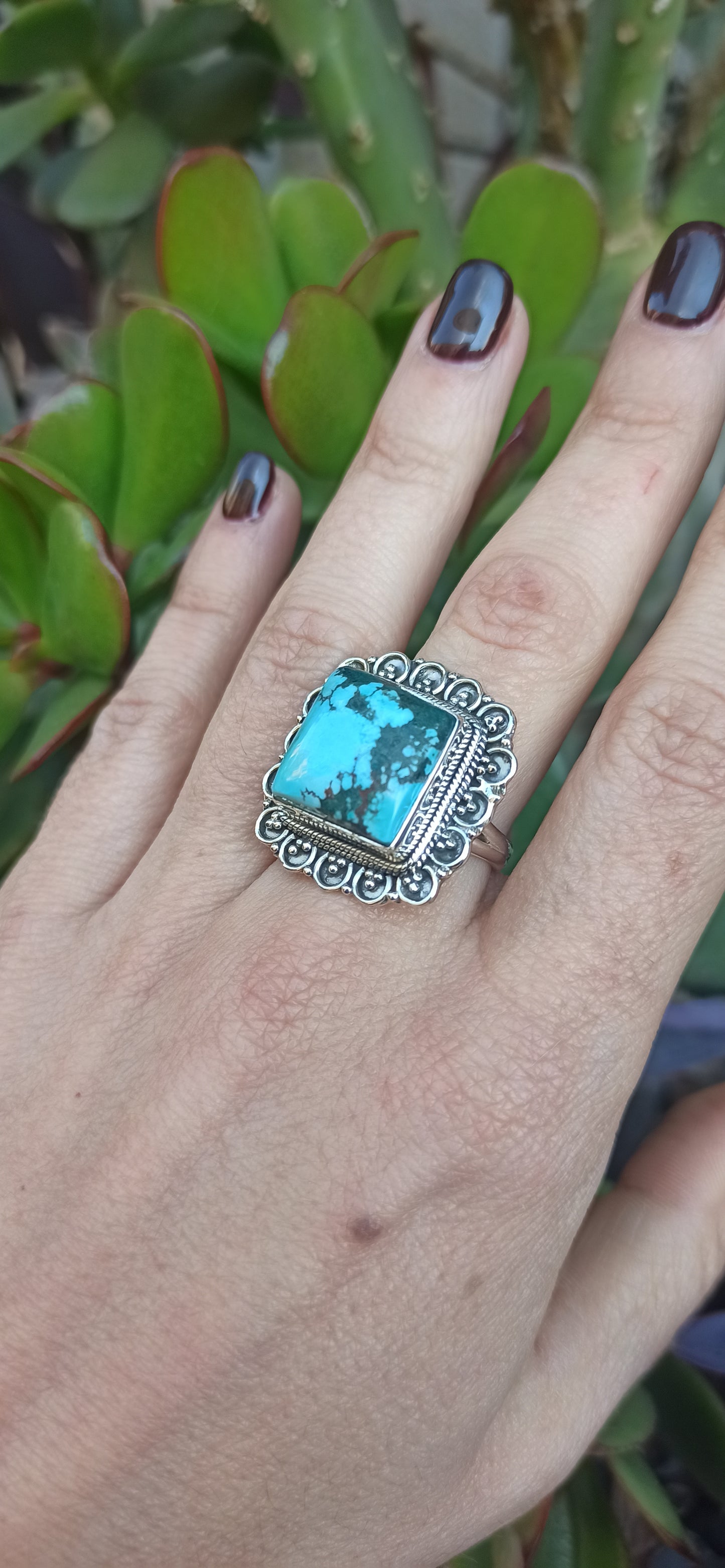 Square turquoise 925 silver ring