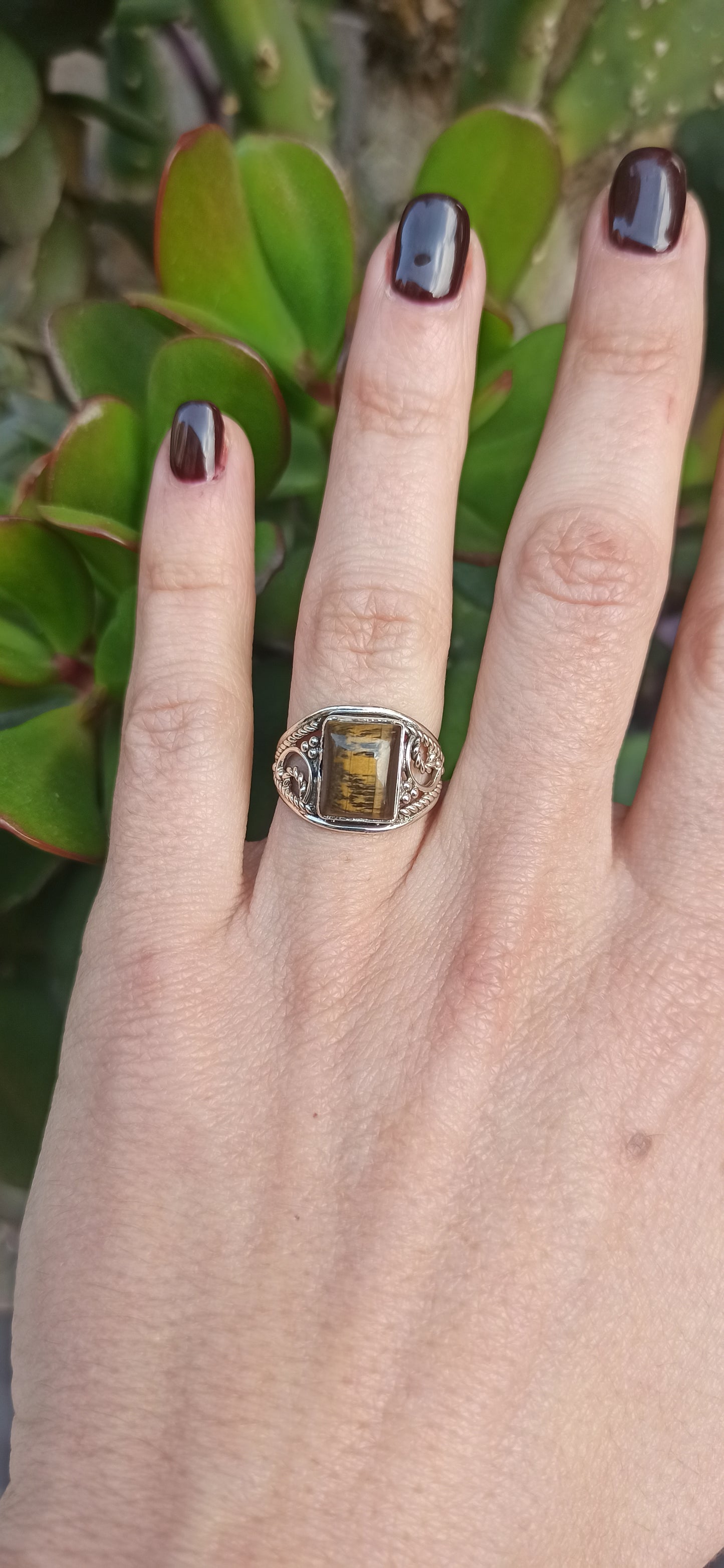 Square tiger eye band ring