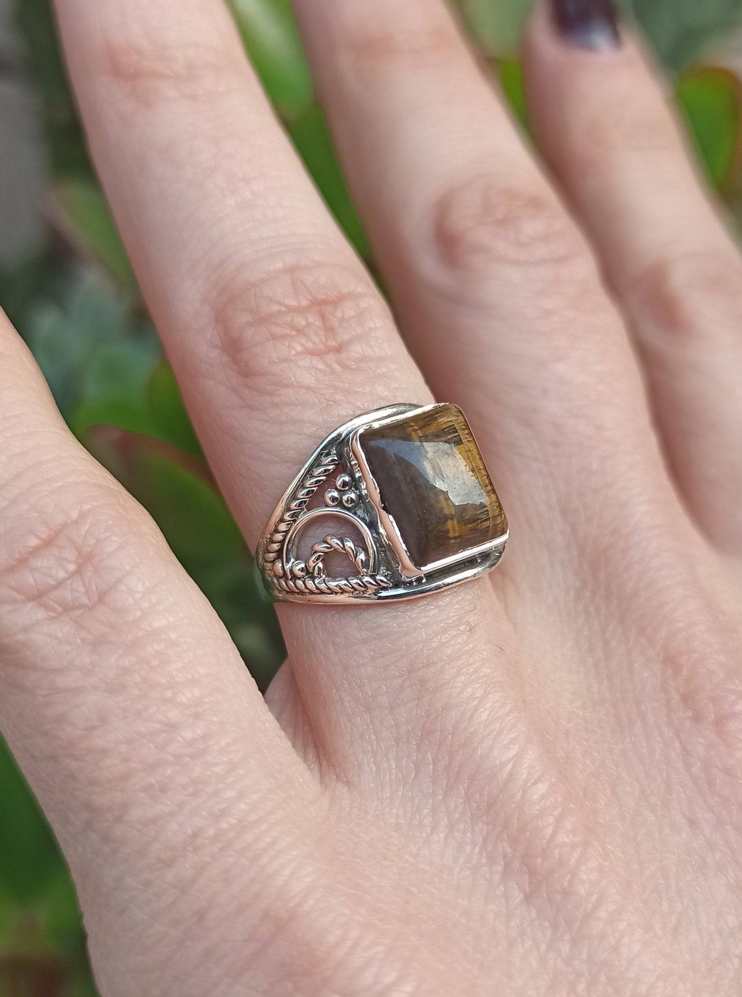 Square tiger eye band ring