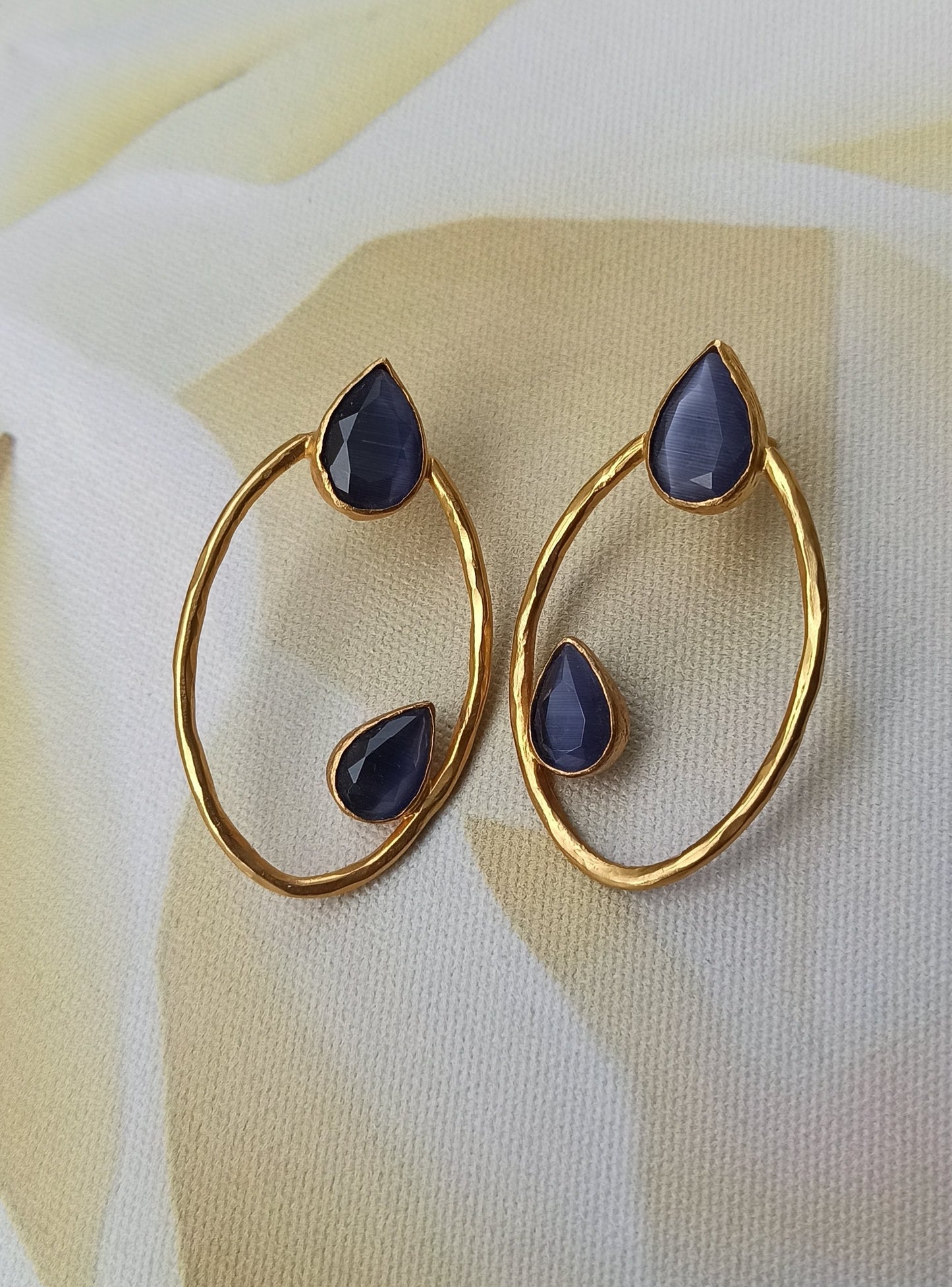 Midnight blue oval hoop earrings