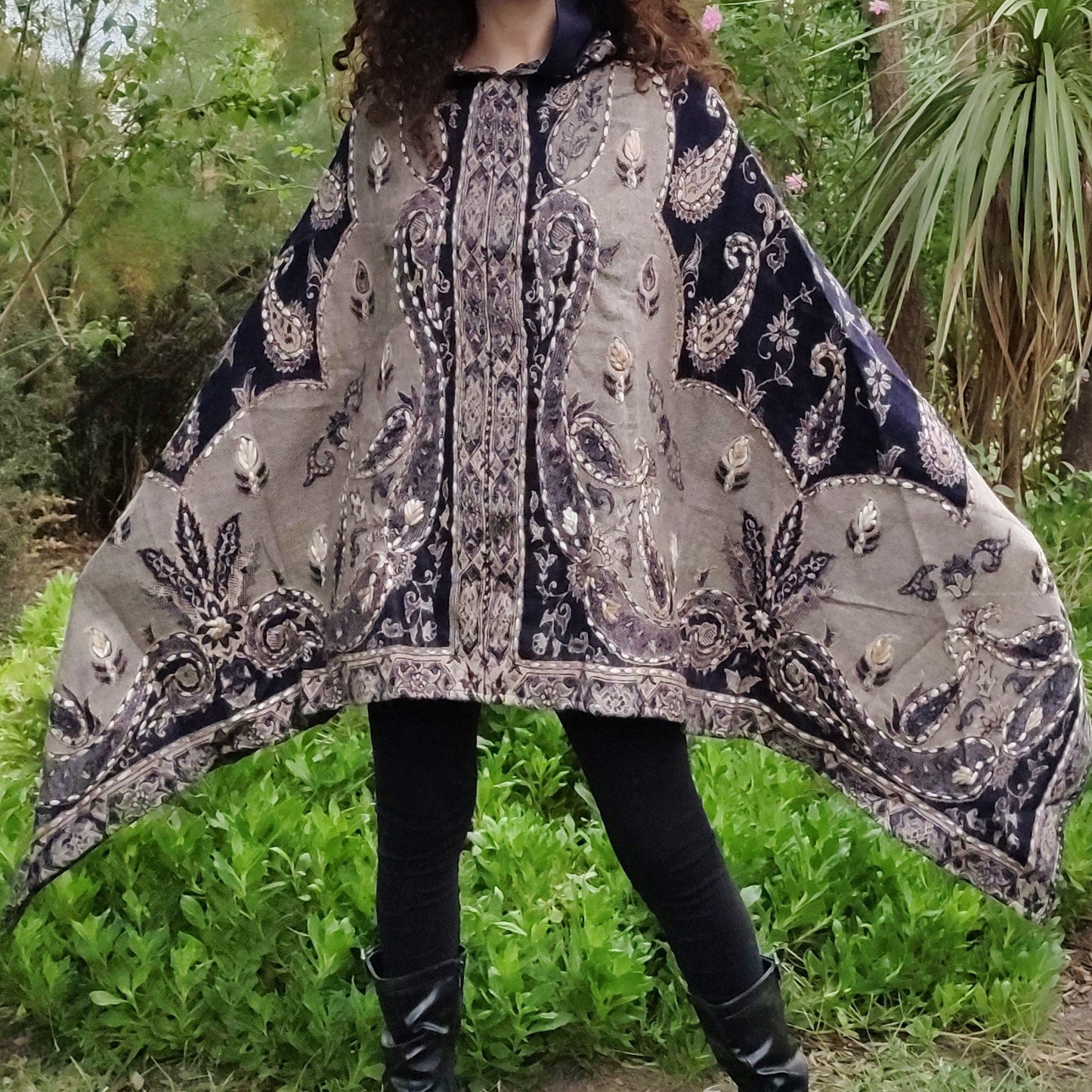 Poncho pashmina scarf stole blue and beige