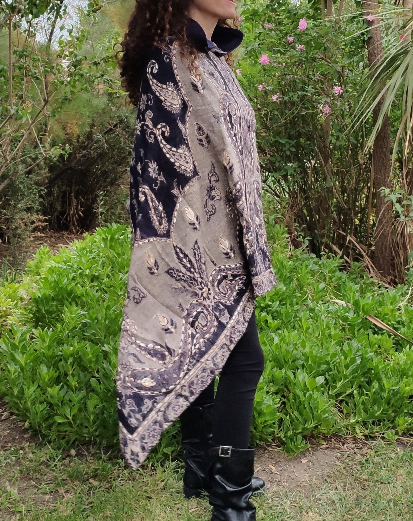 Poncho pashmina scarf stole blue and beige