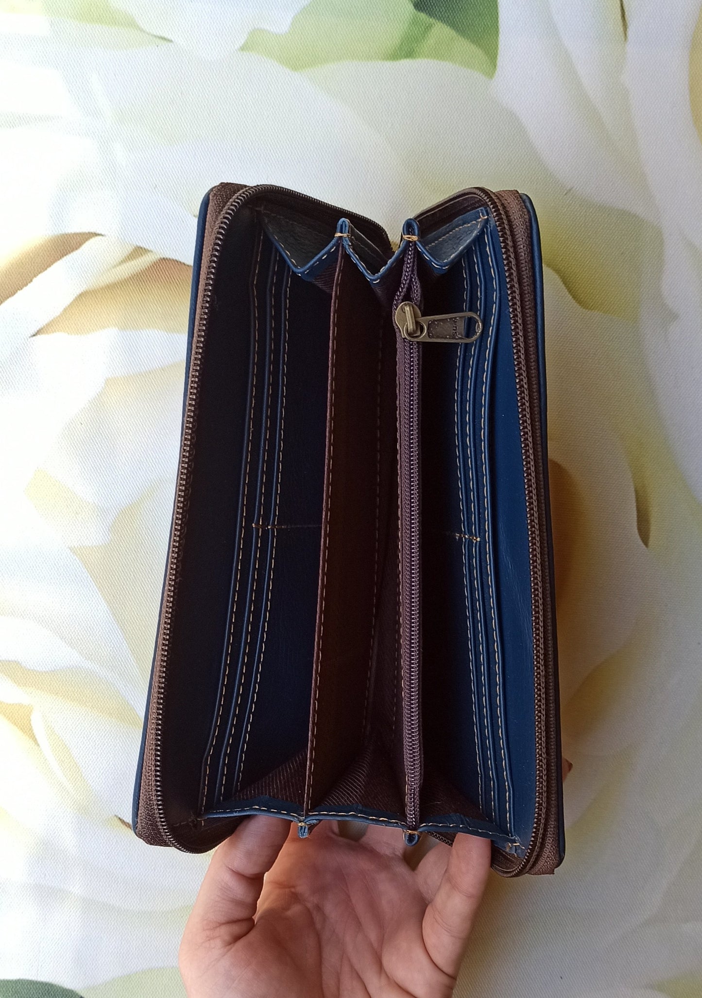 Large teal green leather wallet