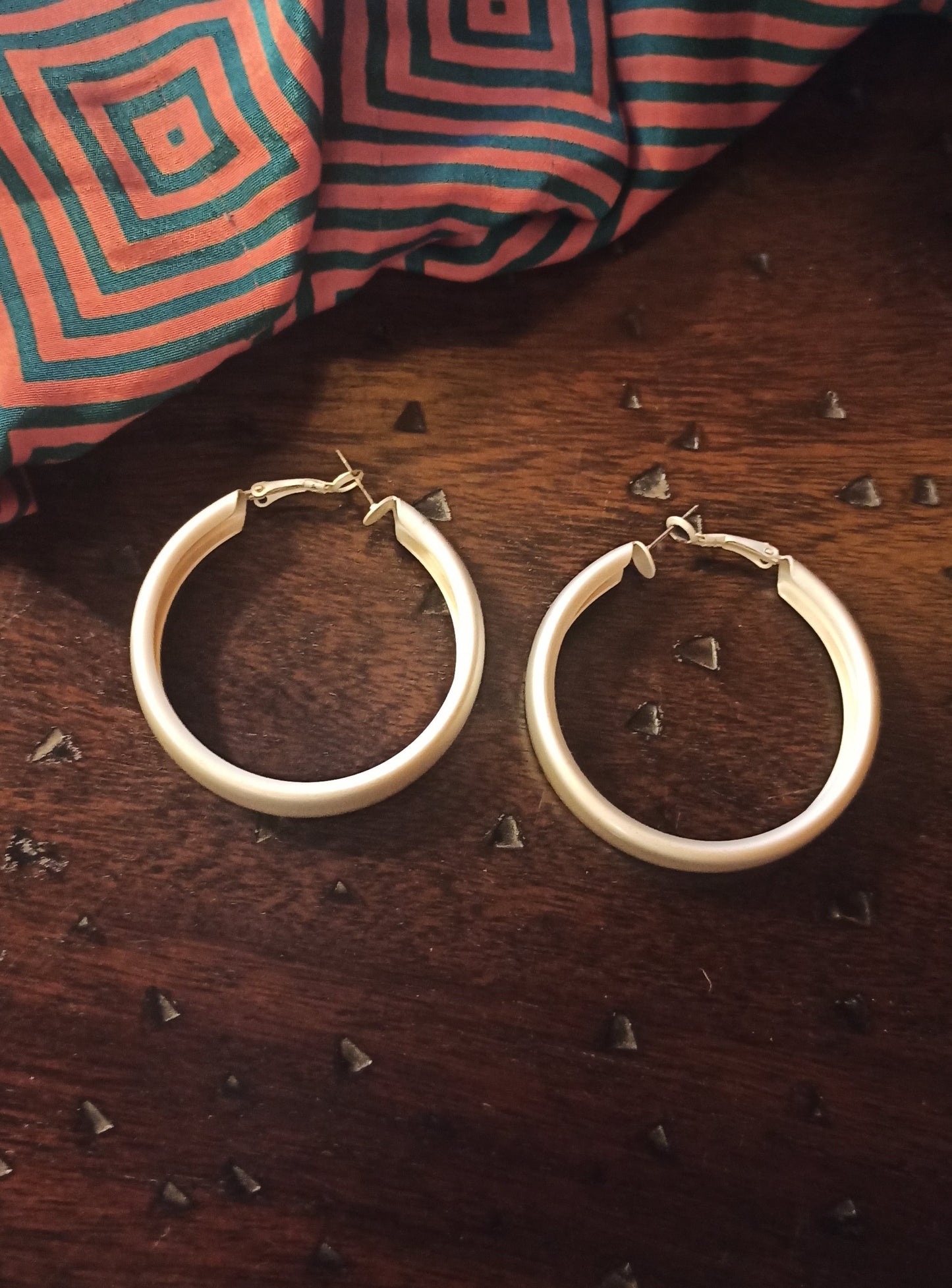 Large satin silver hoop earrings