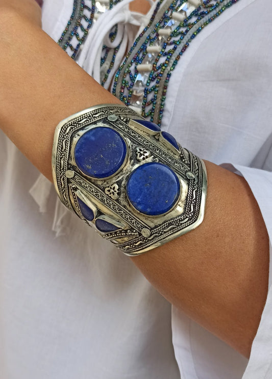 Antique vintage lapis lazuli open slave bracelet