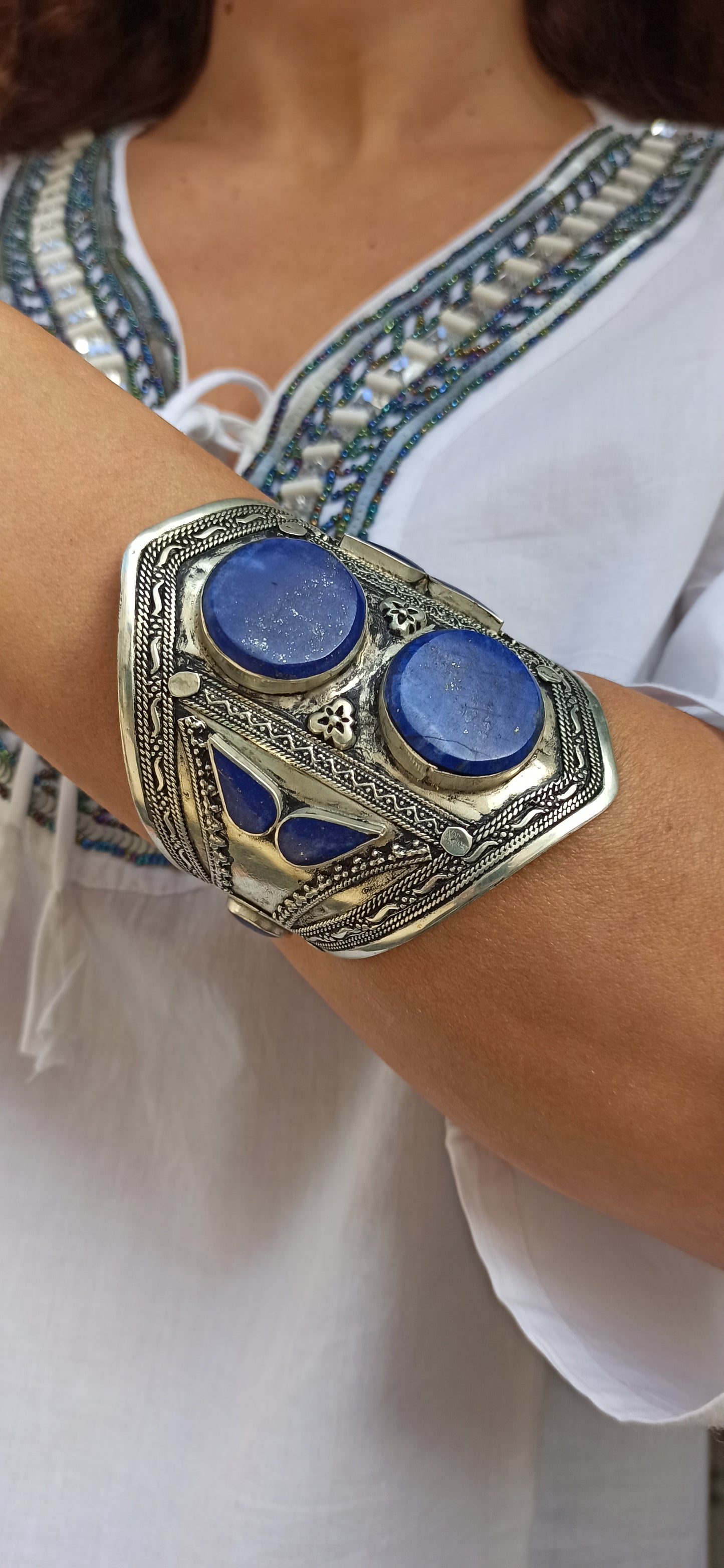 Antique vintage lapis lazuli open slave bracelet