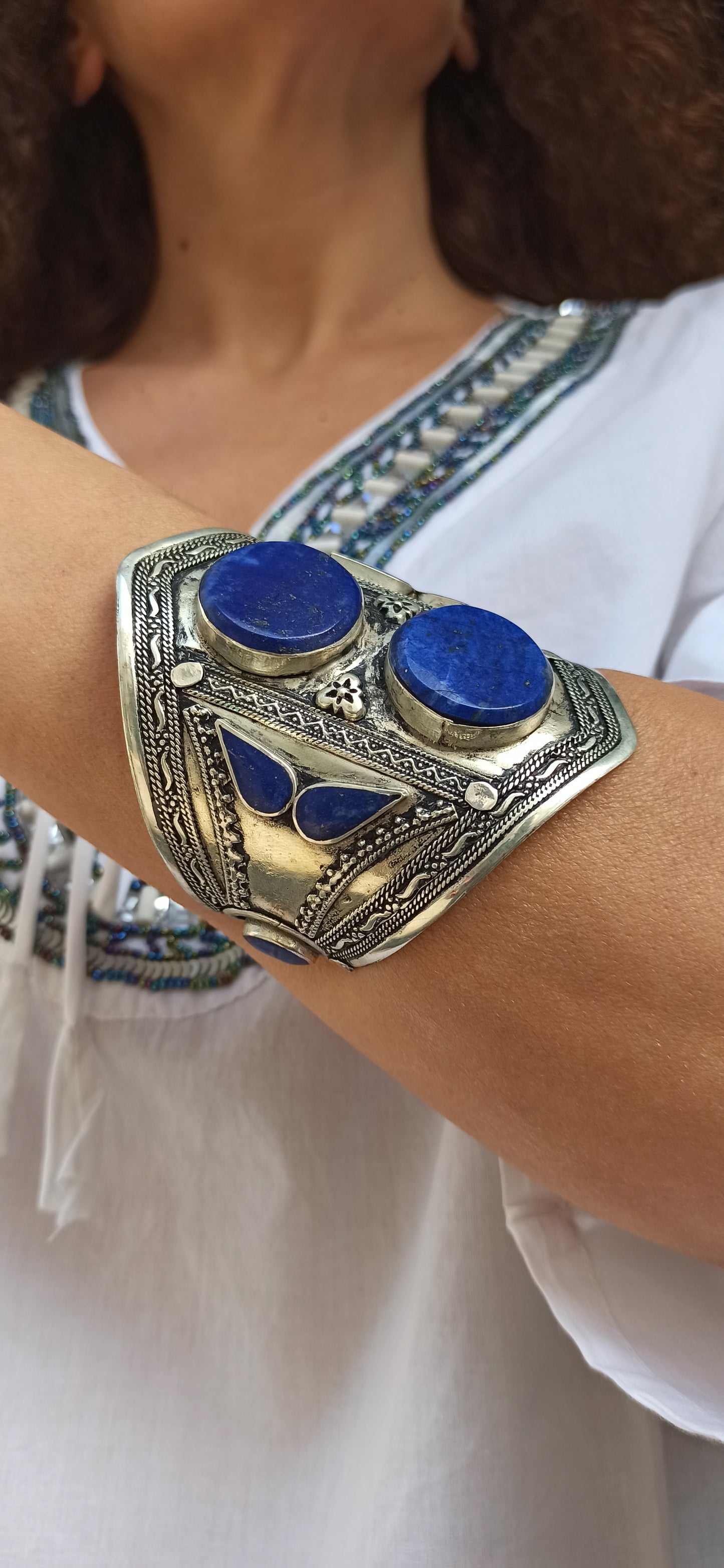 Antique vintage lapis lazuli open slave bracelet