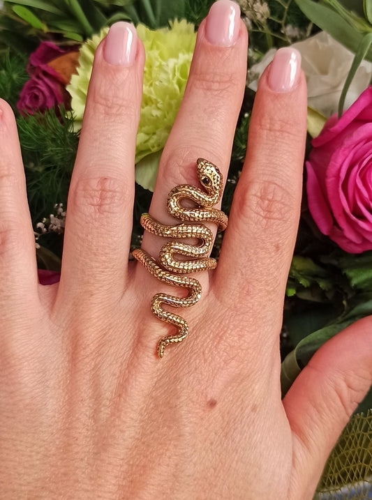 Boho golden double spiral snake ring