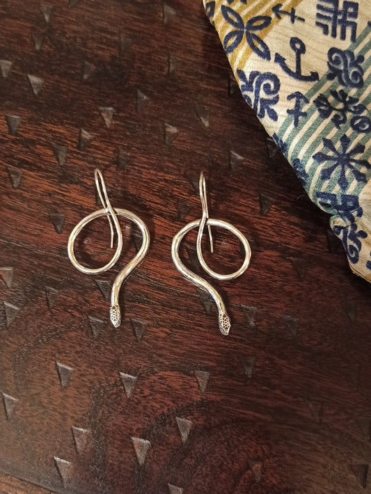 Smooth silver snake boho earrings