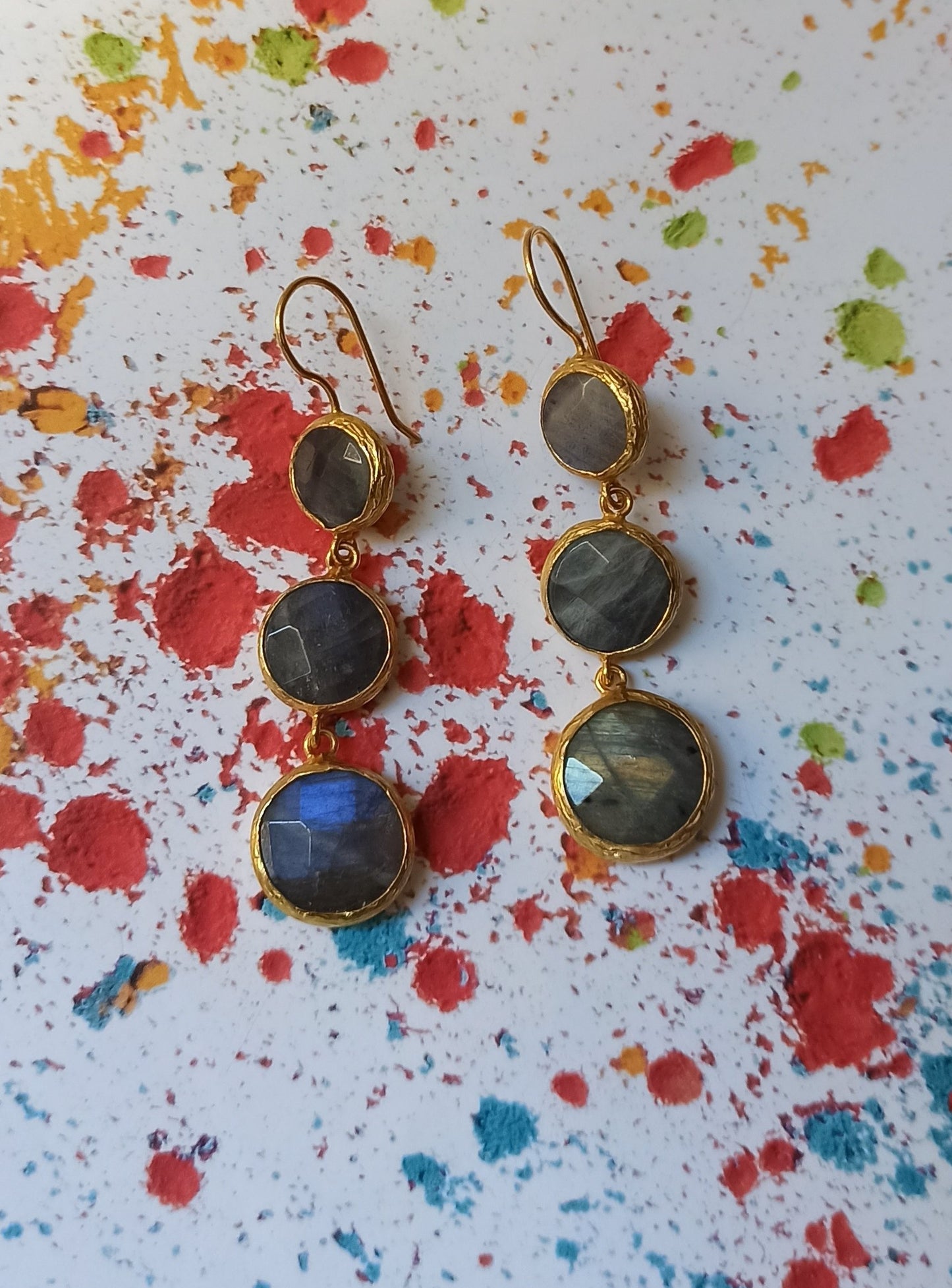 3 round stone earrings