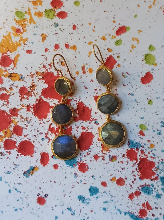 3 round stone earrings