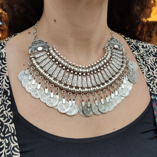 Zamak coin level 1 bib necklace