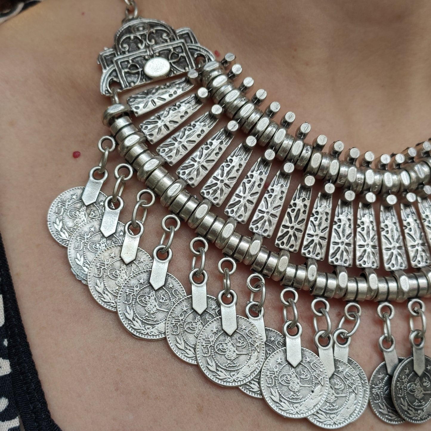 Zamak coin level 1 bib necklace