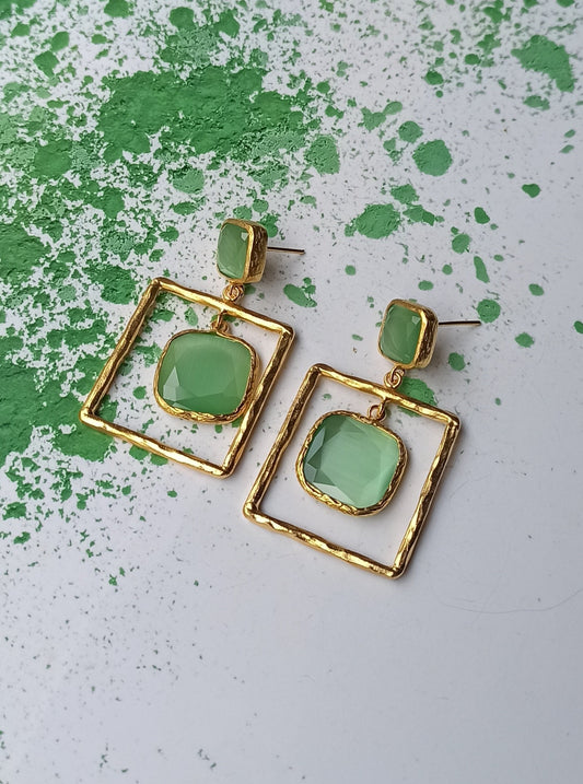 Light green square earrings