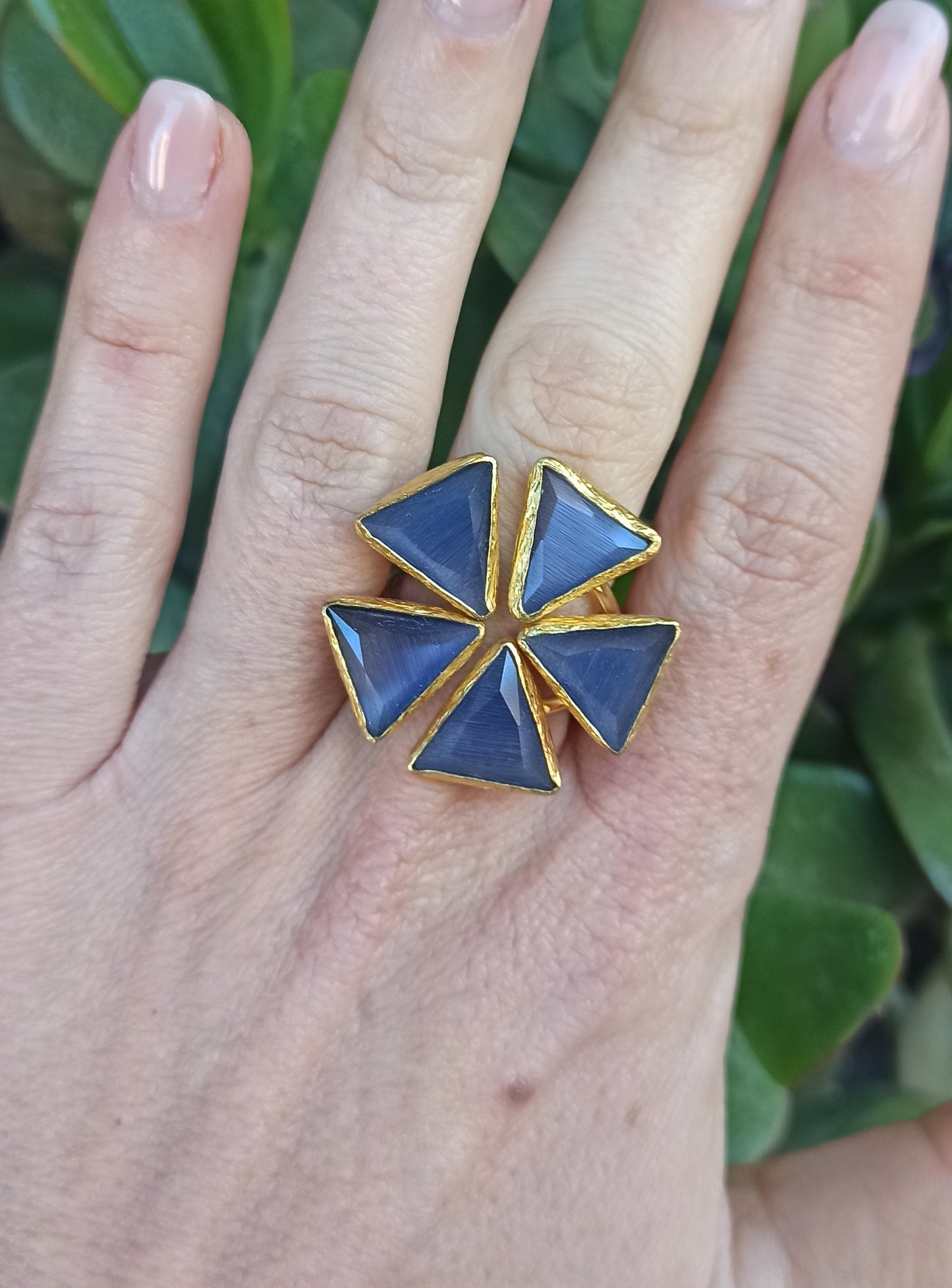 Golden ring with 5 blueberry triangles