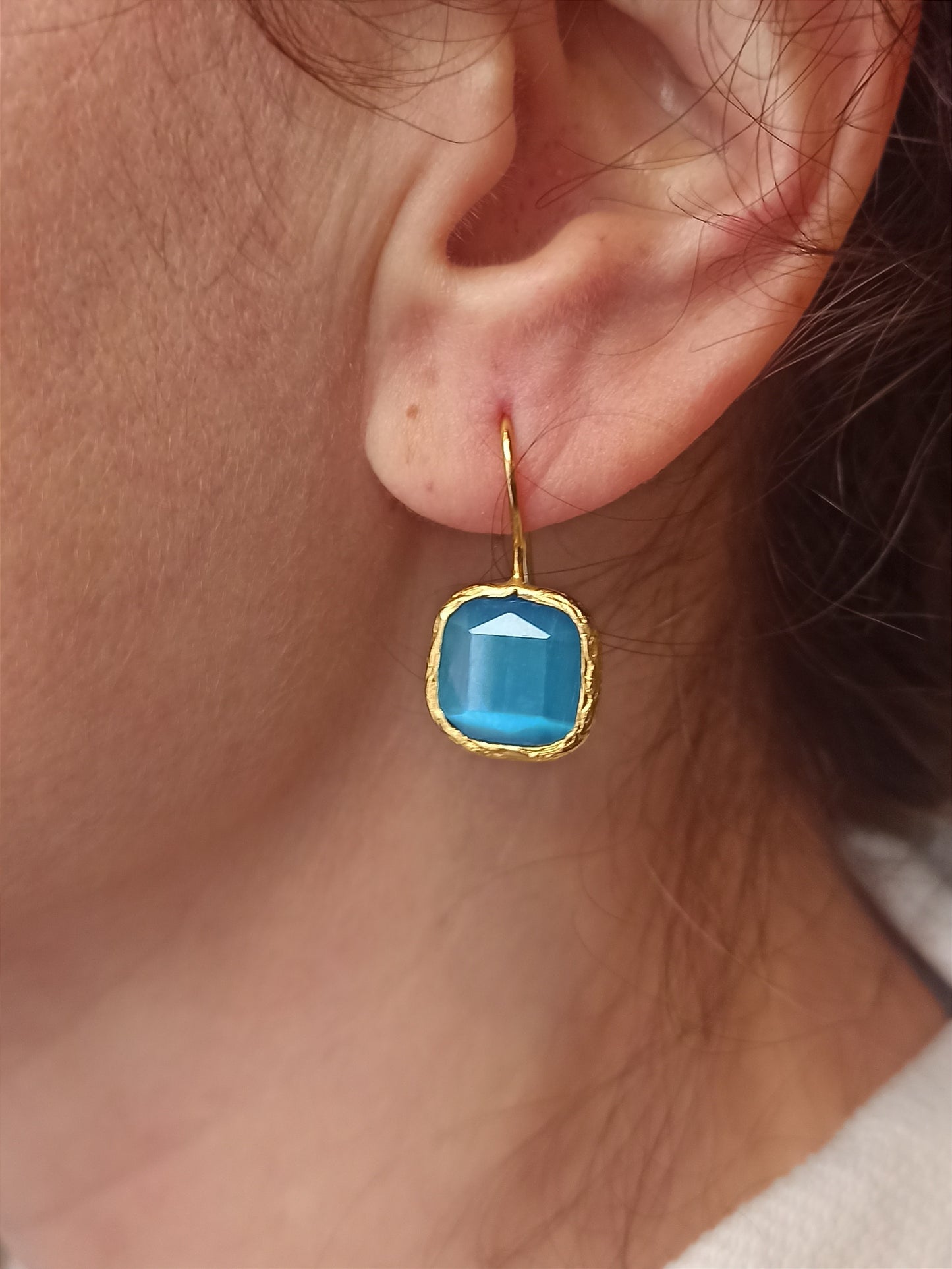 Square blue stone earrings