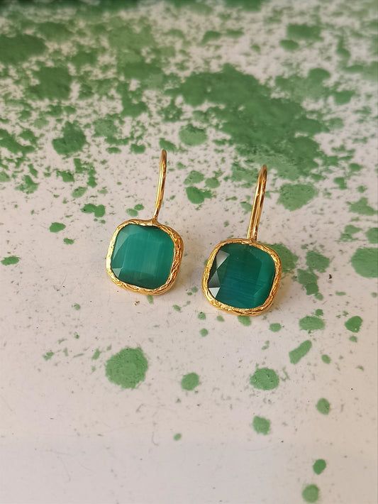 Bottle green square stone earrings