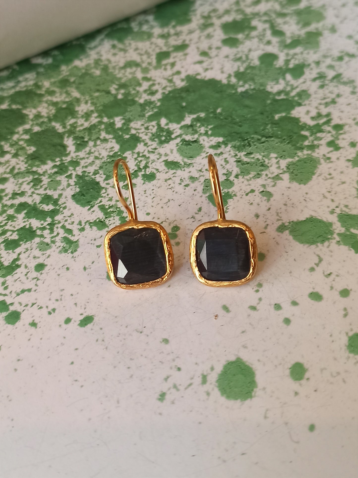 Black square stone earrings