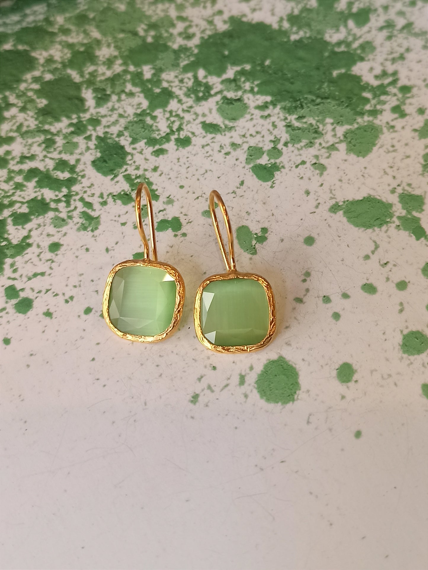 Light green square stone earrings