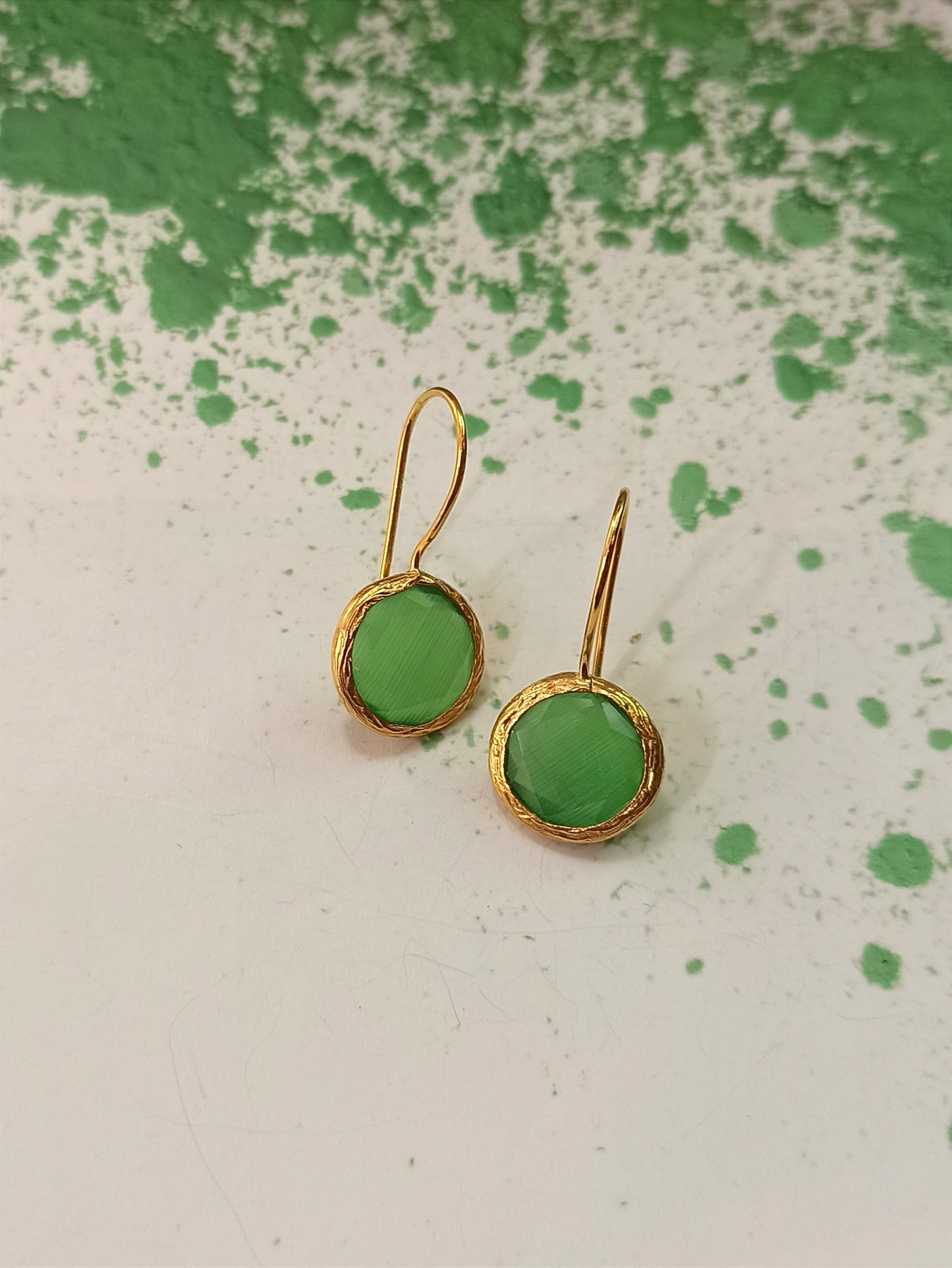 Small round green stone earrings