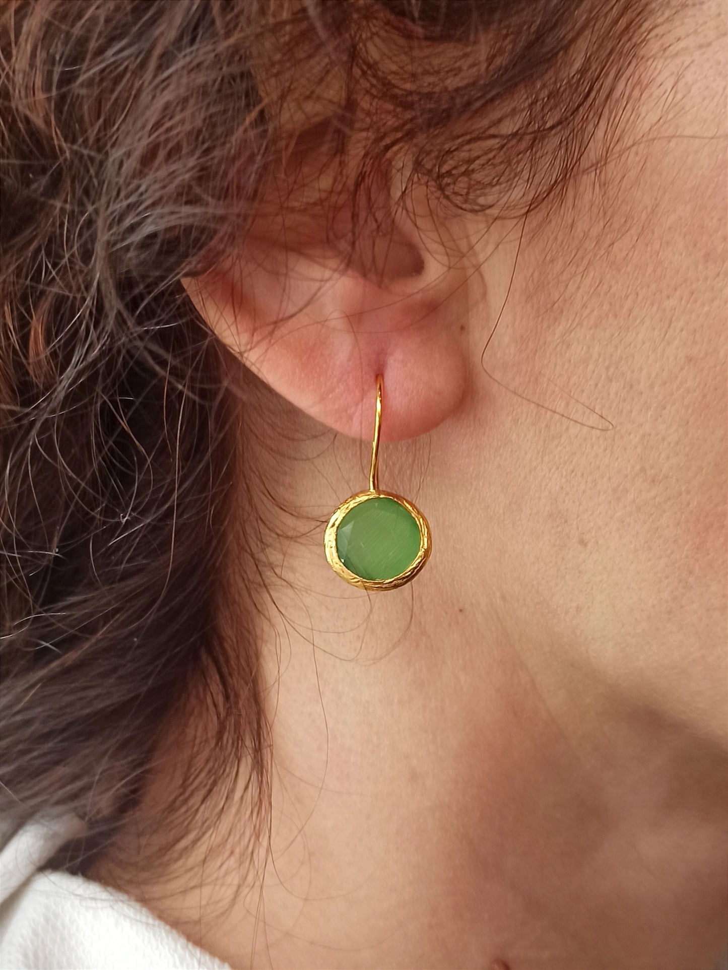 Small round green stone earrings