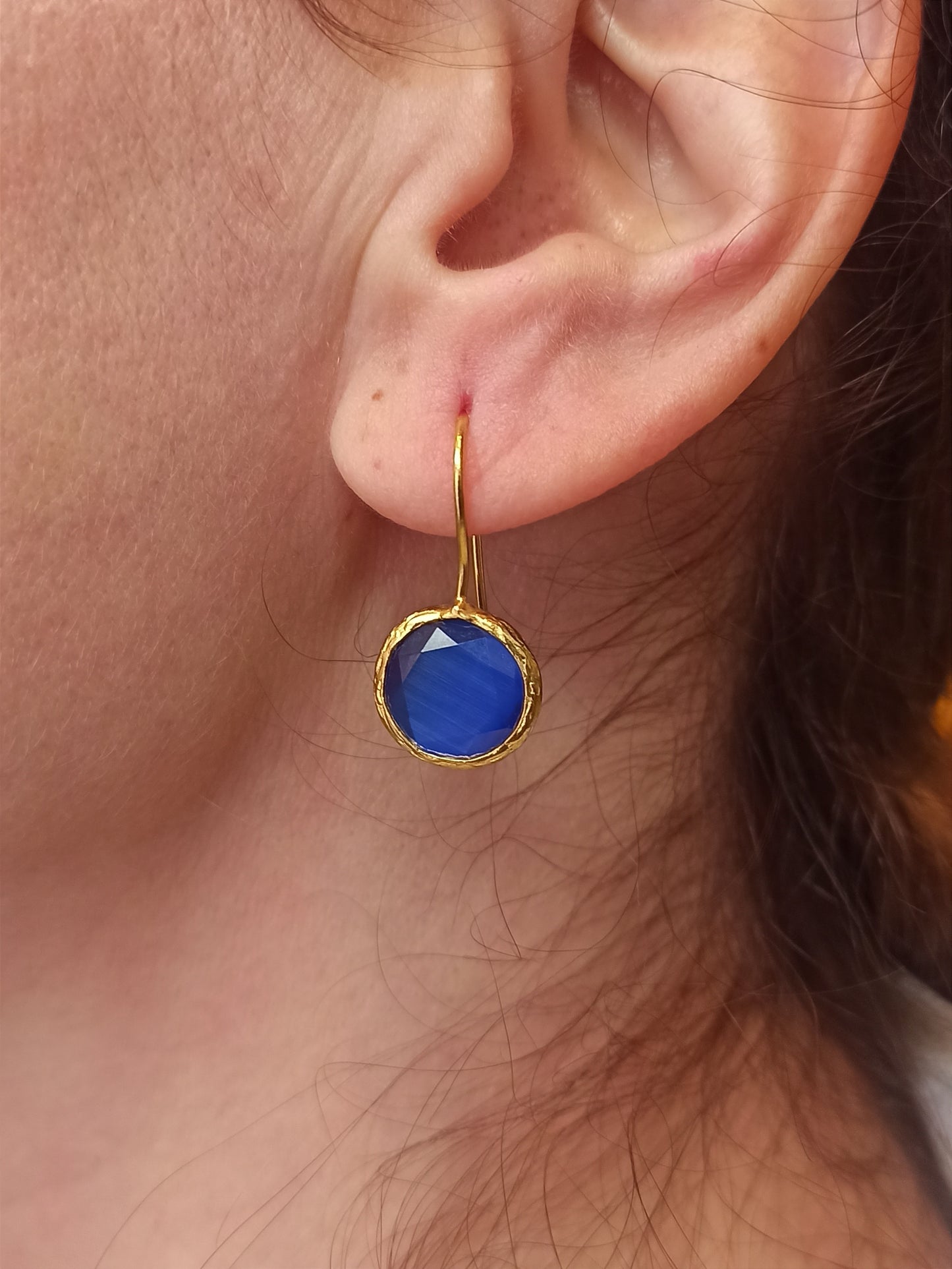 Small round blue stone earrings