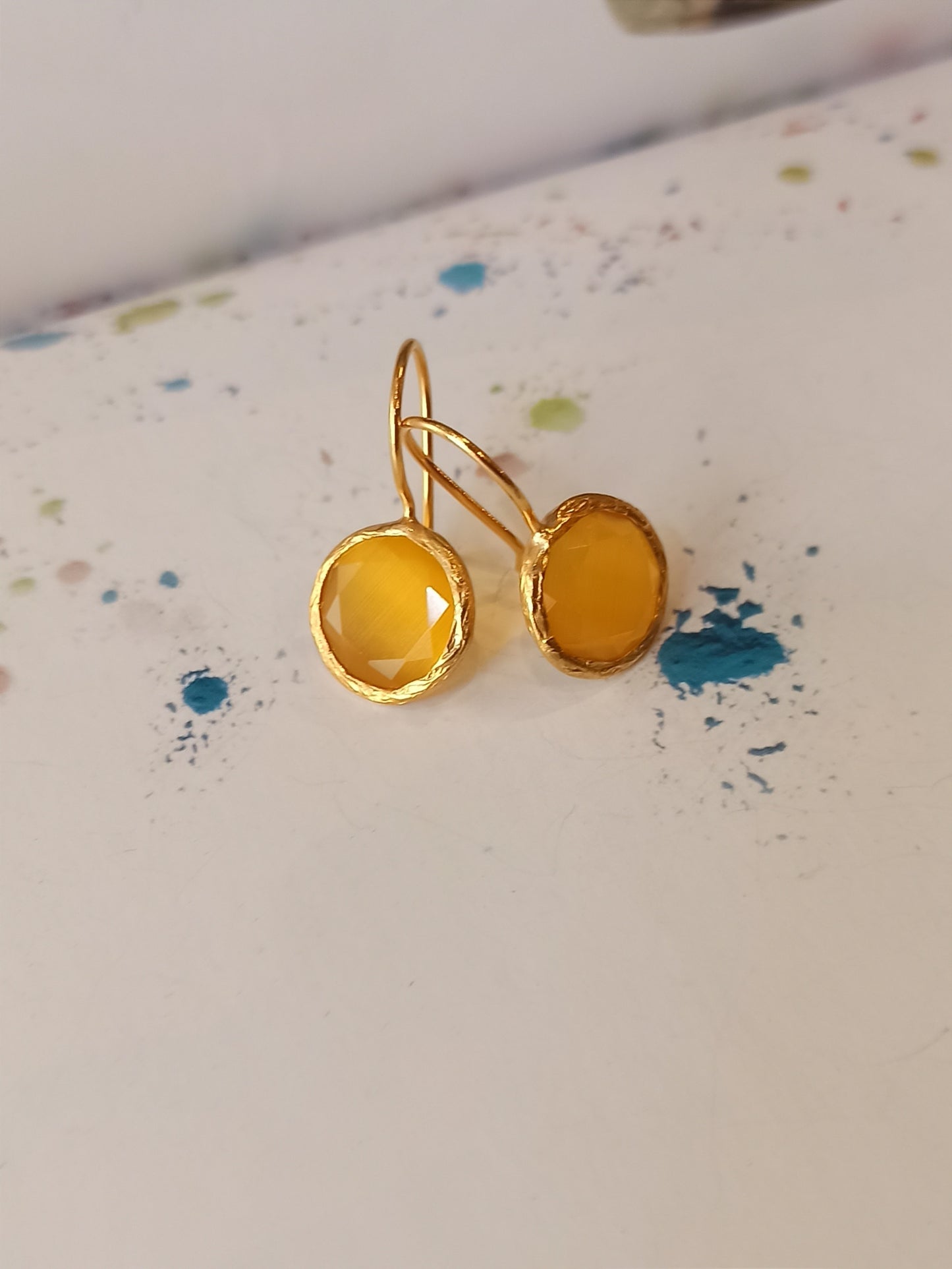 Small yellow round stone earrings