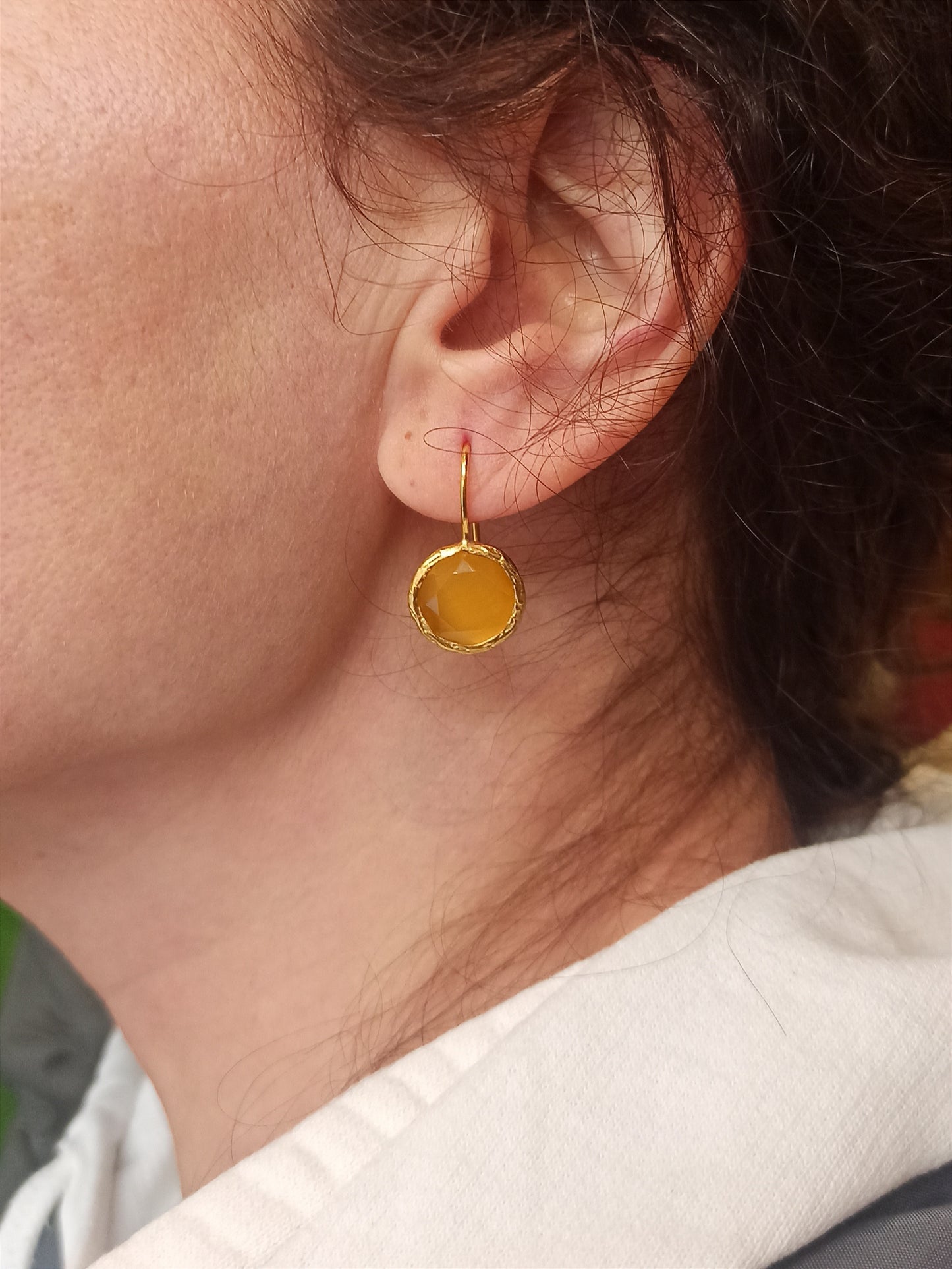 Small yellow round stone earrings