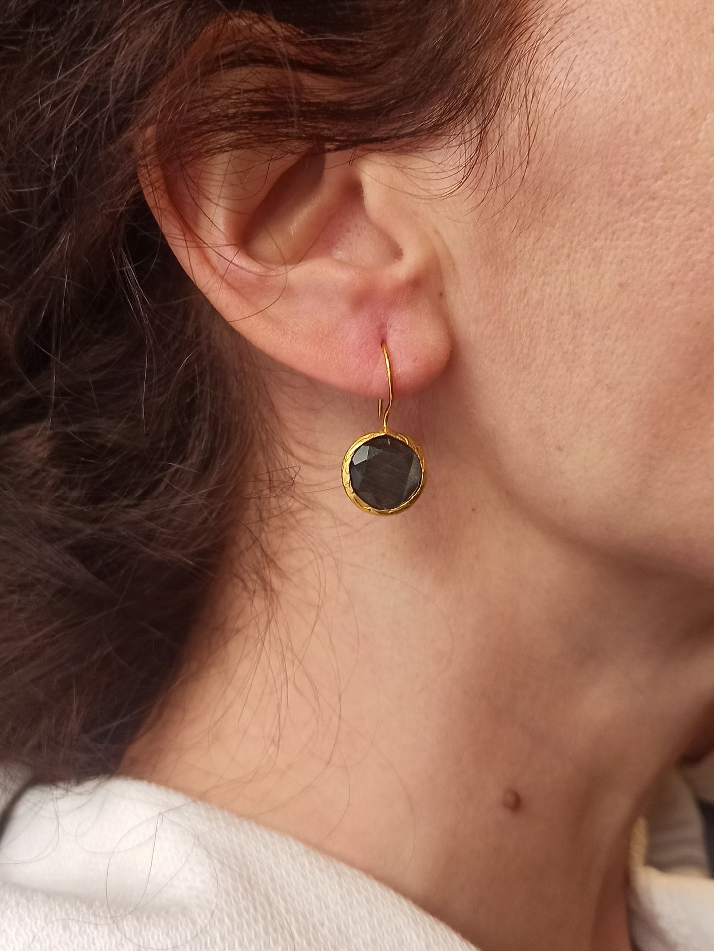 Small round black stone earrings