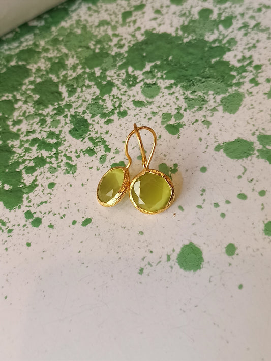 Small acid green round stone earrings