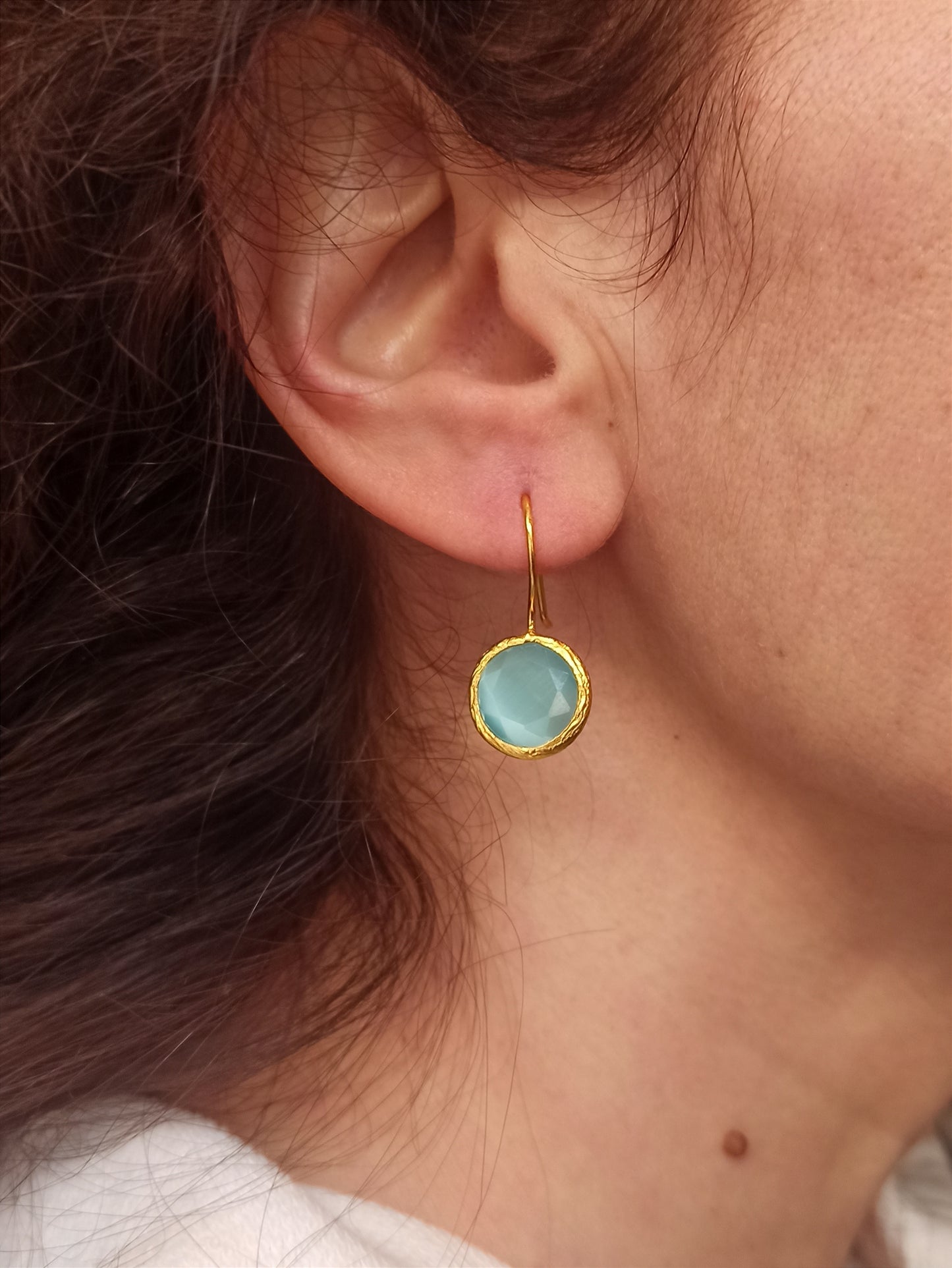 Small round light blue stone earrings