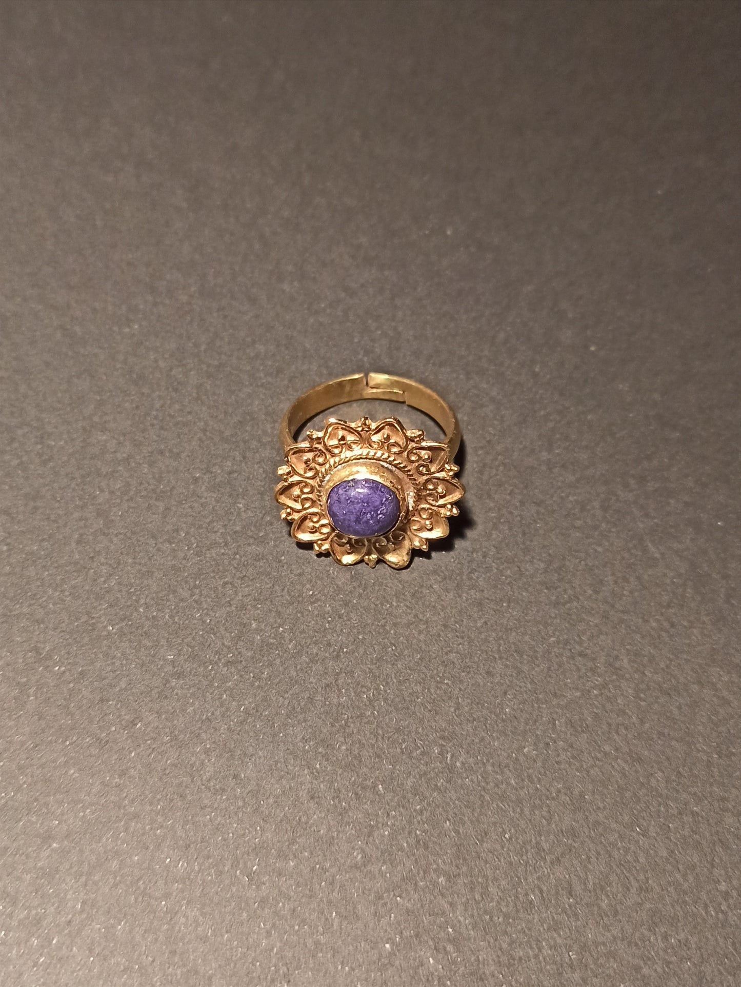 Golden lapis flower boho ring