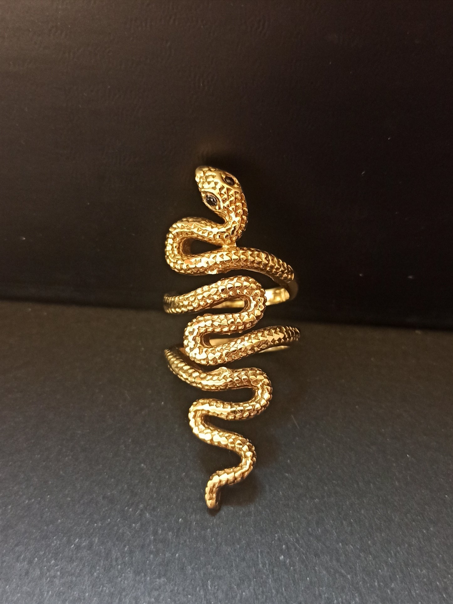 Boho golden double spiral snake ring