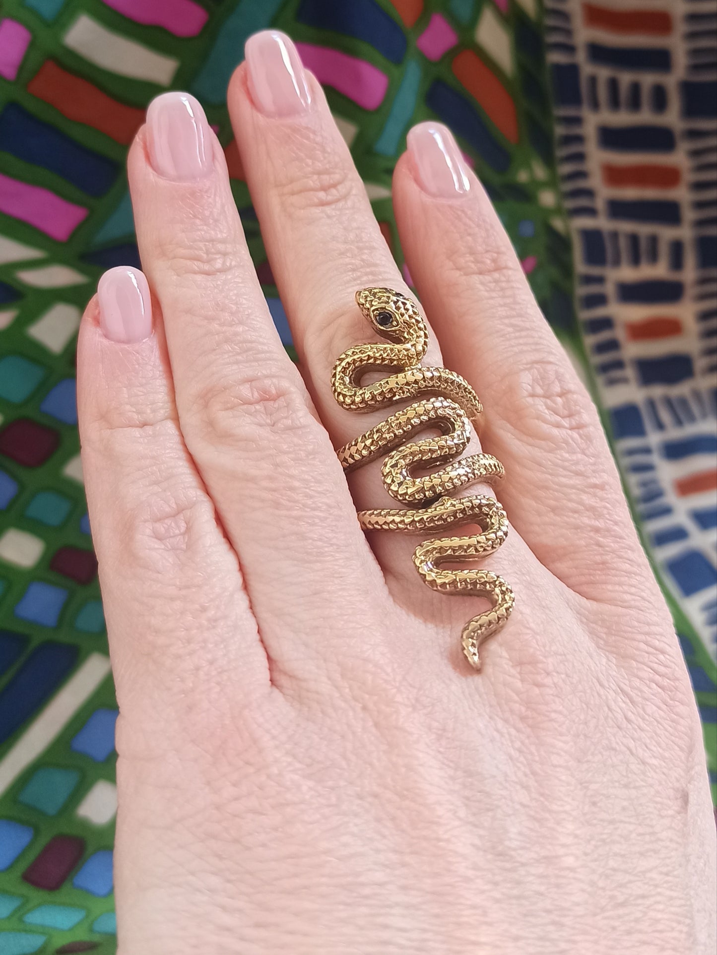 Boho golden double spiral snake ring