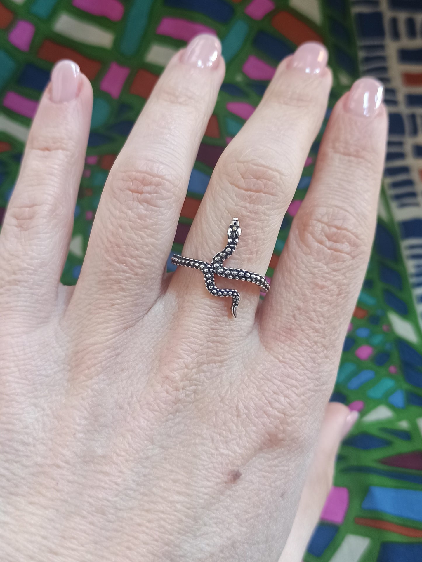 Small thin snake silver boho ring