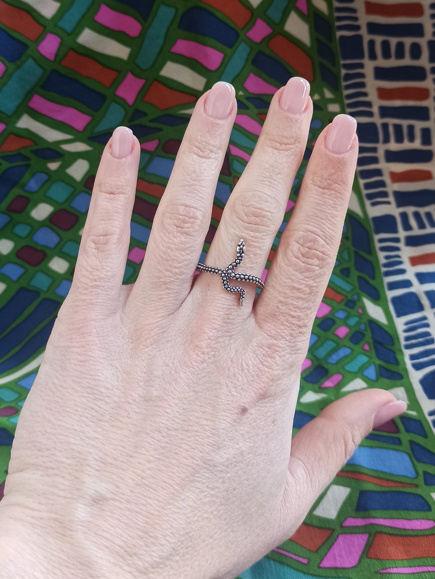 Small thin snake silver boho ring