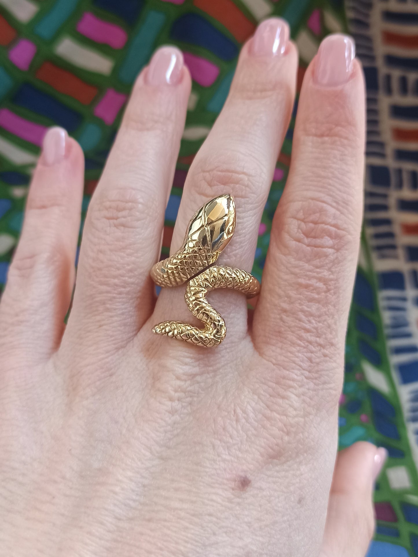 Curled tail golden snake boho ring