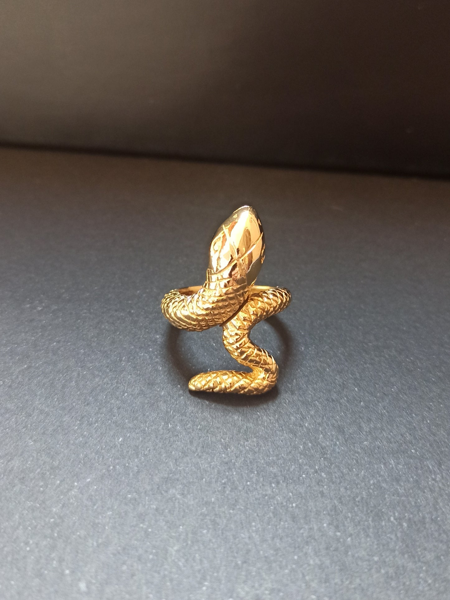 Curled tail golden snake boho ring