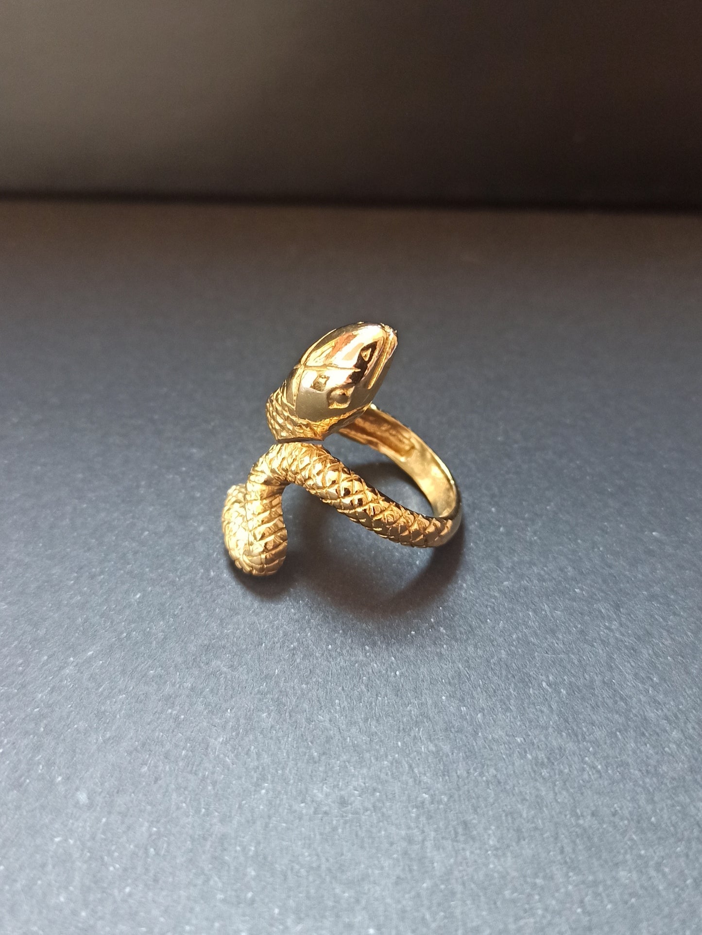 Curled tail golden snake boho ring