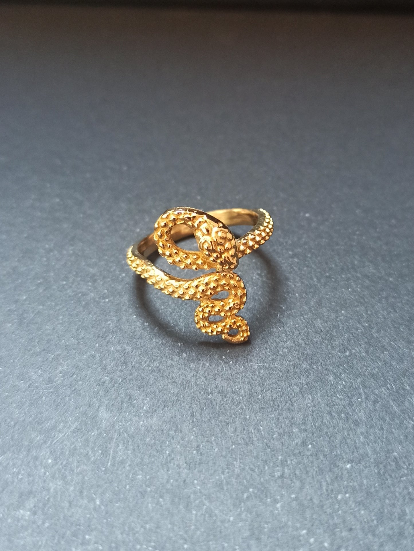 Small curled tail golden snake boho ring