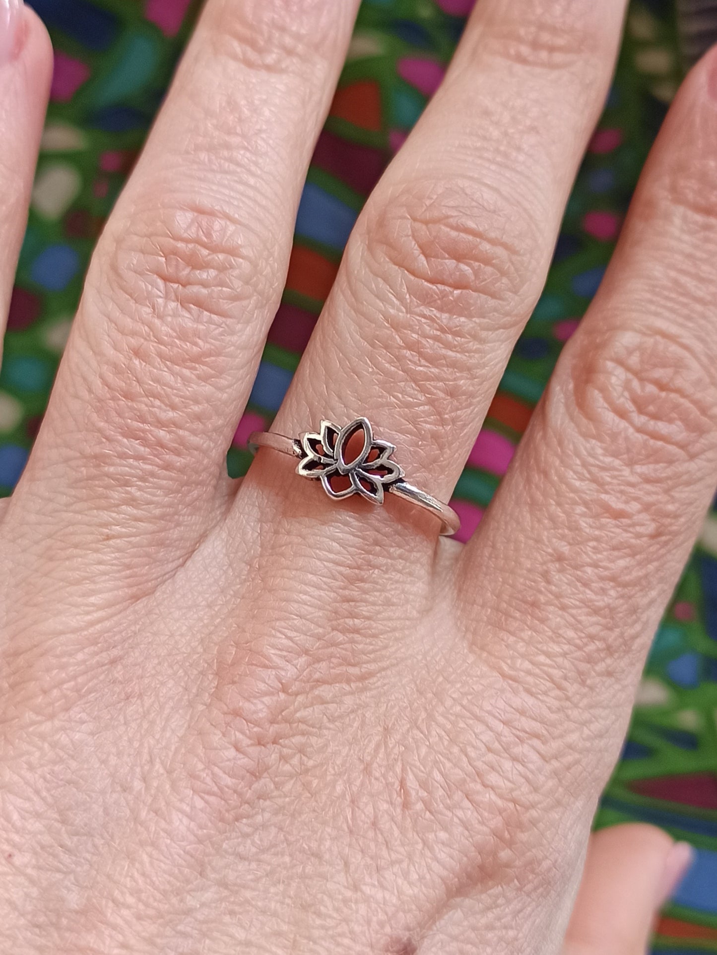 Small Lotus Flower Silver Boho Ring