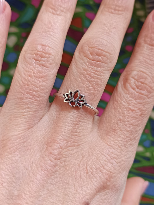 Small silver lotus boho ring