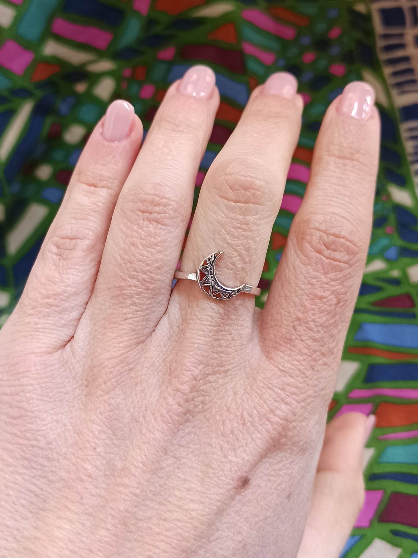 Boho silver moon ring