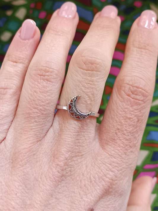 Boho silver moon ring