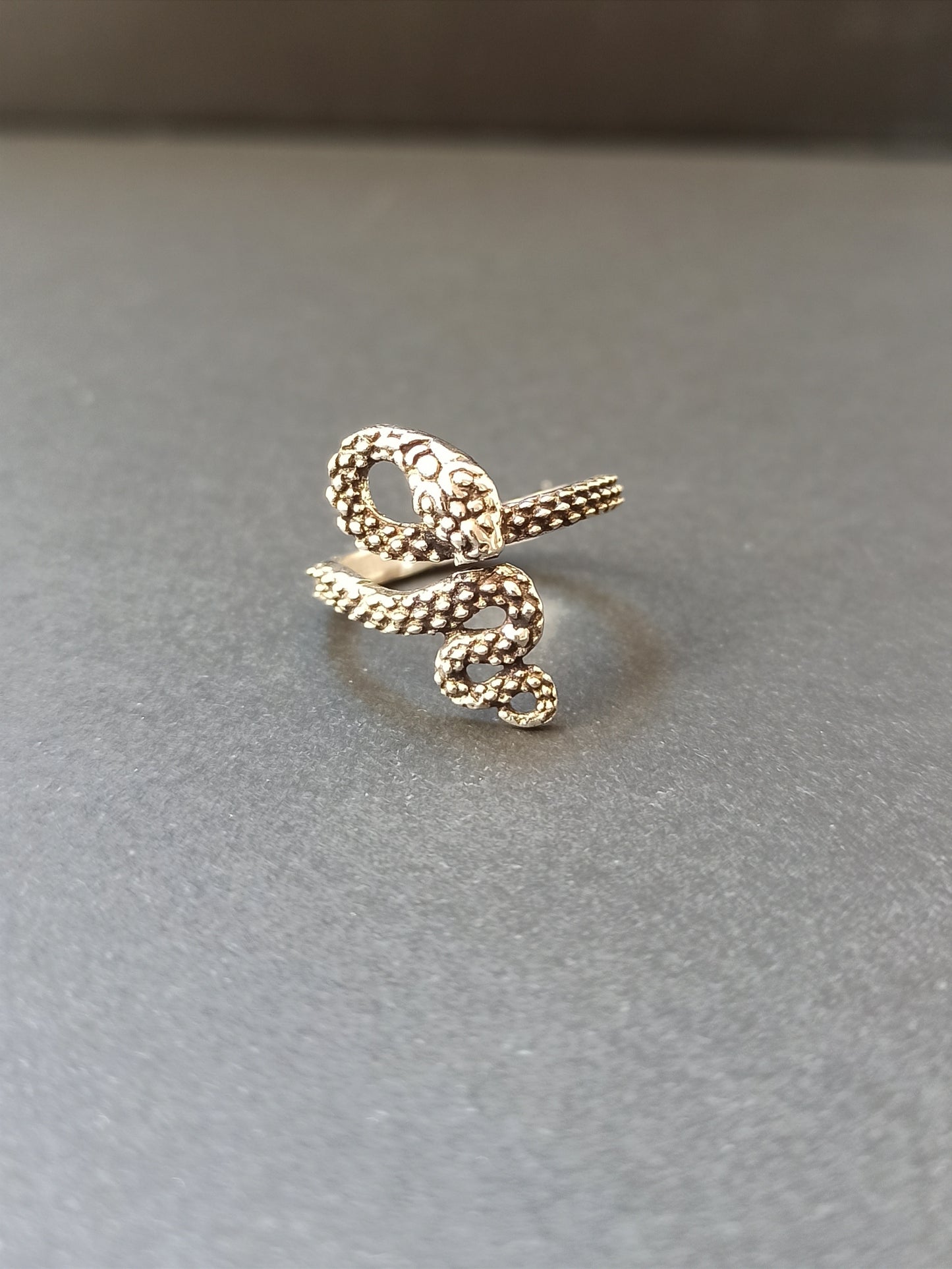 Small curled tail snake silver boho ring