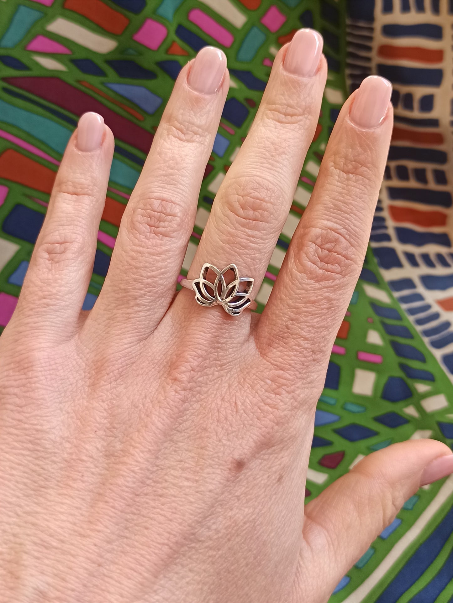 Boho silver lotus flower ring