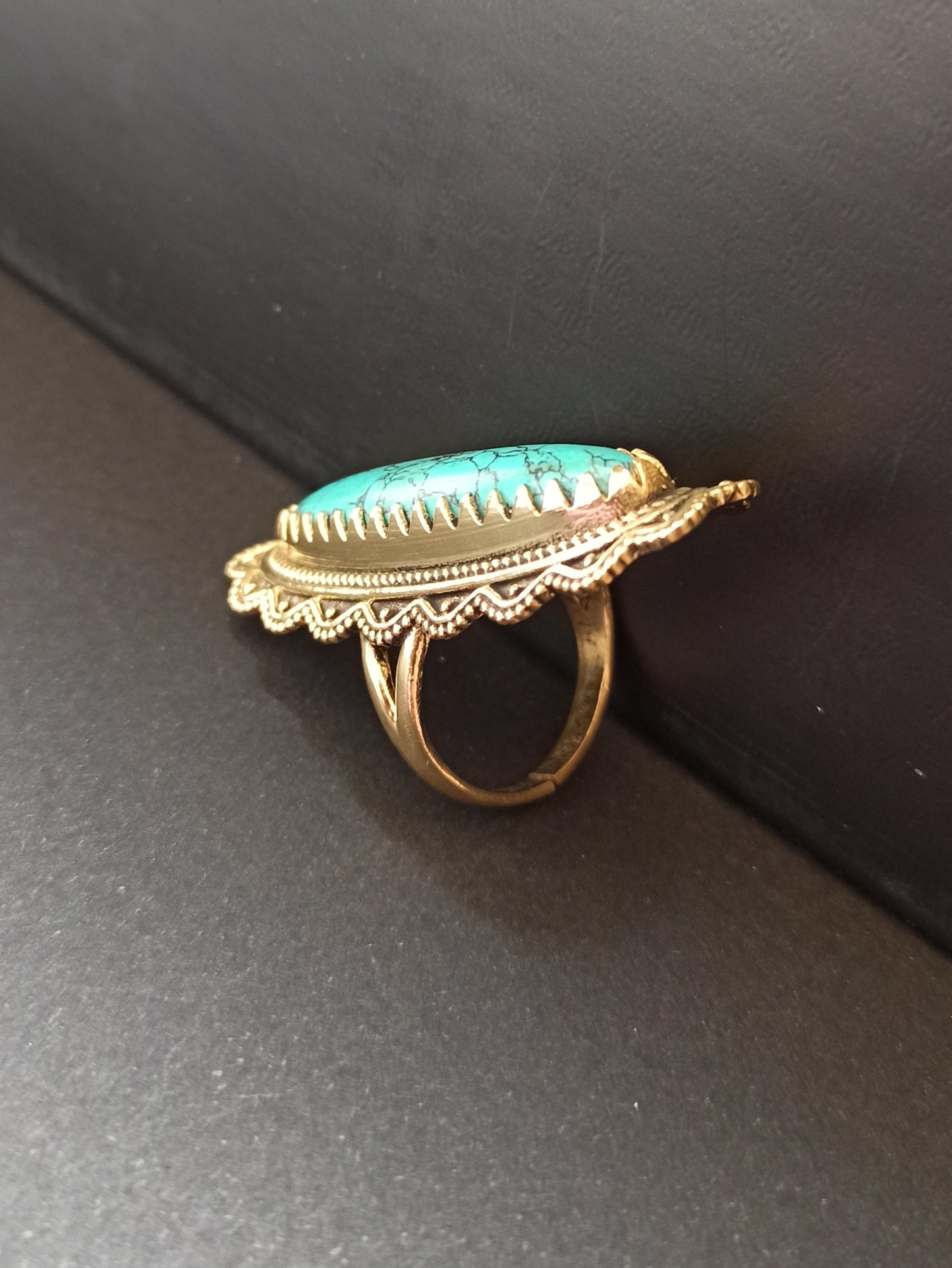 Turquoise long golden boho ring