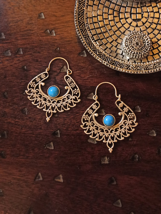 Blue silver boho earrings