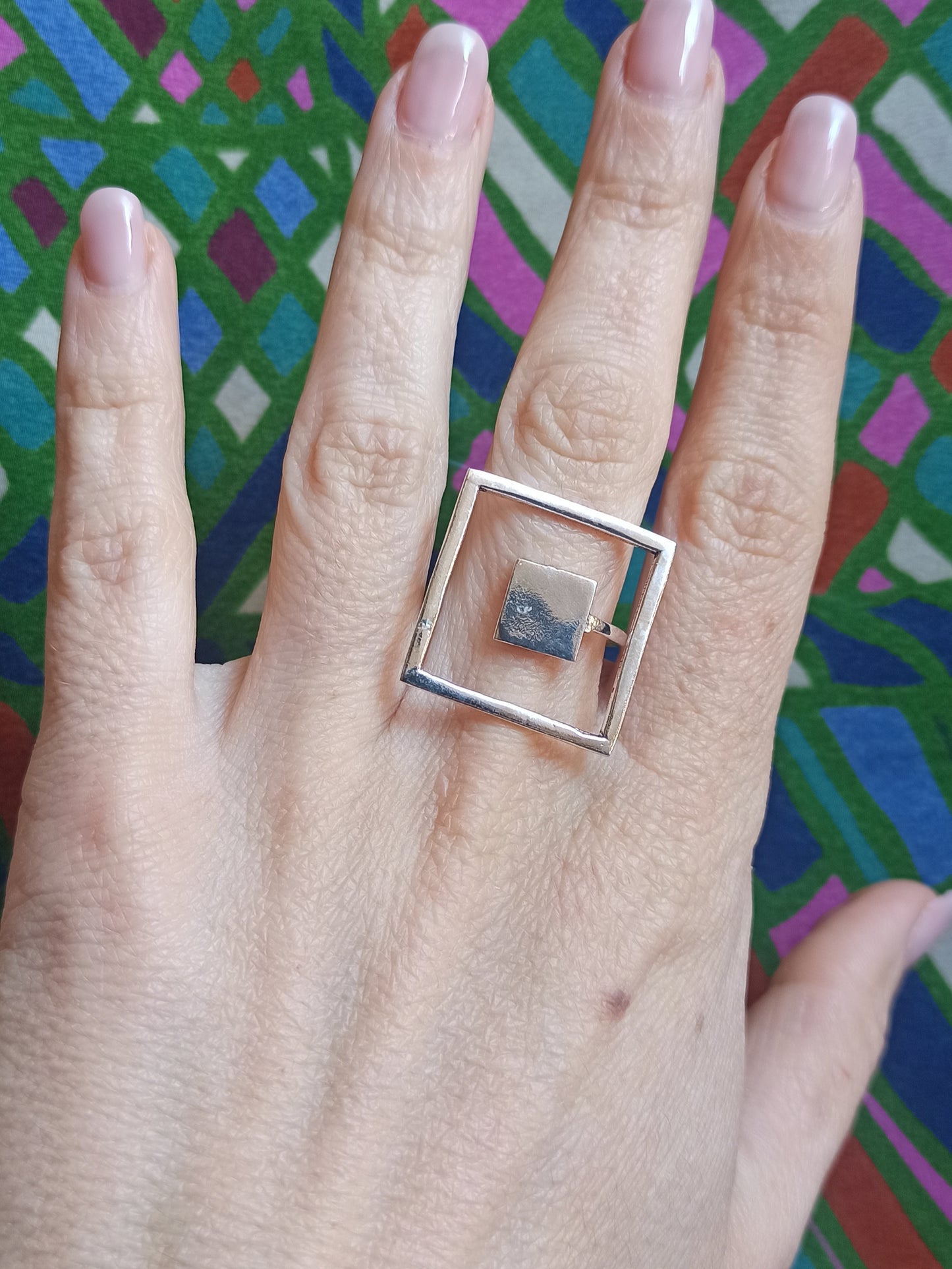 Two square silver boho ring