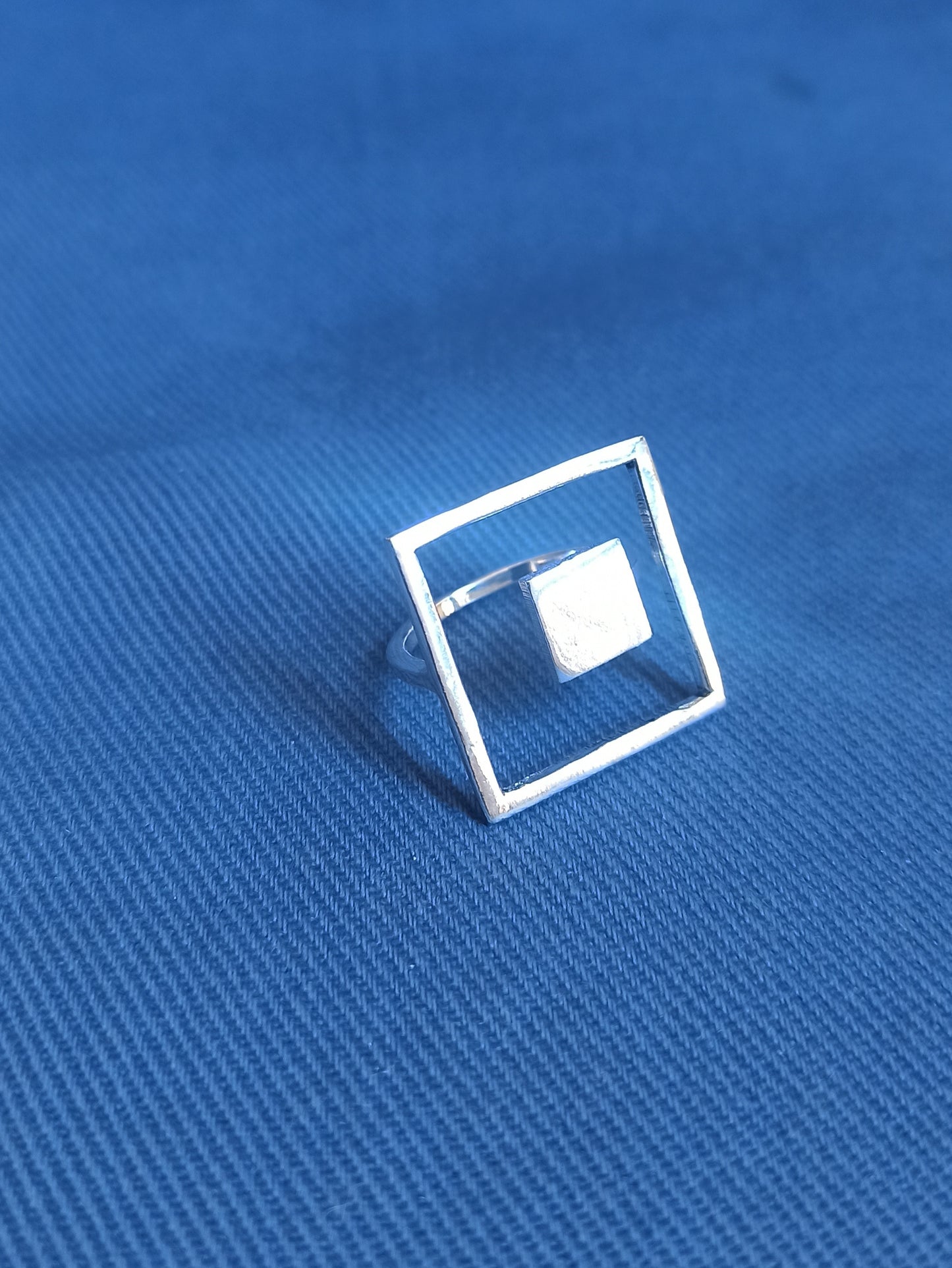 Two square silver boho ring